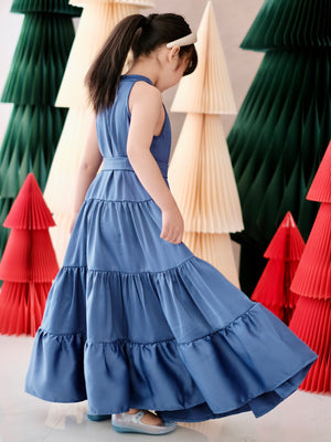 Palma Maxi Dress with Sash | Muted Cobalt