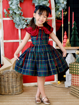 Sandrine Dress in Green Tartan | Pre-order