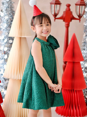 Palma Bubble Dress in Green Jacquard