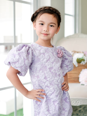 Mabelle Jacquard Dress with Floral Brooch