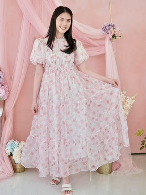 Sabrina Dress Women | Maxi Pink Organza Floral