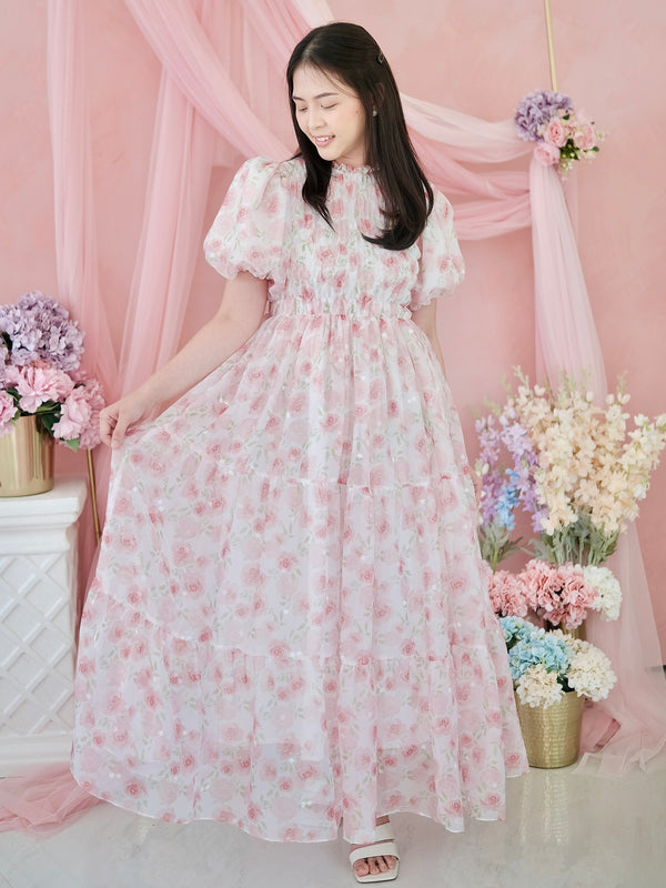Sabrina Dress Women | Maxi Pink Organza Floral - Laila and Lyra