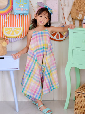 Payton Harem Jumpsuit | Rainbow Gingham Linen