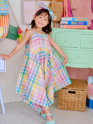 Payton Harem Jumpsuit | Rainbow Gingham Linen