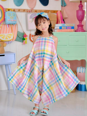 Payton Harem Jumpsuit | Rainbow Gingham Linen