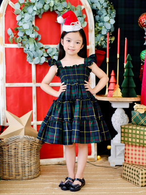 Amina Dress in Hunter Green Tartan