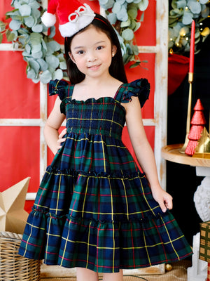 Amina Dress in Hunter Green Tartan