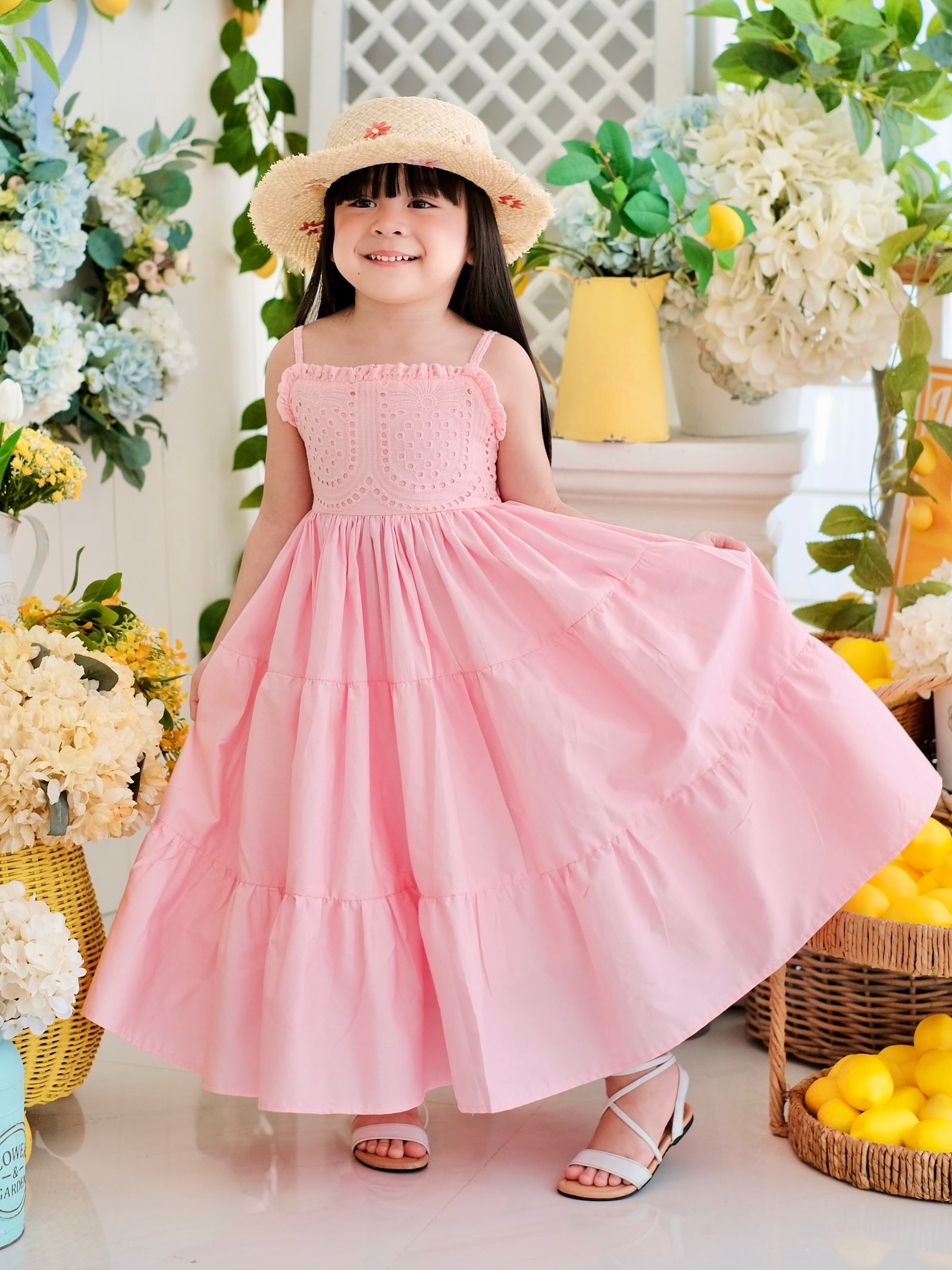 Fernanda Dress | Pineapple Broderie in Baby Pink