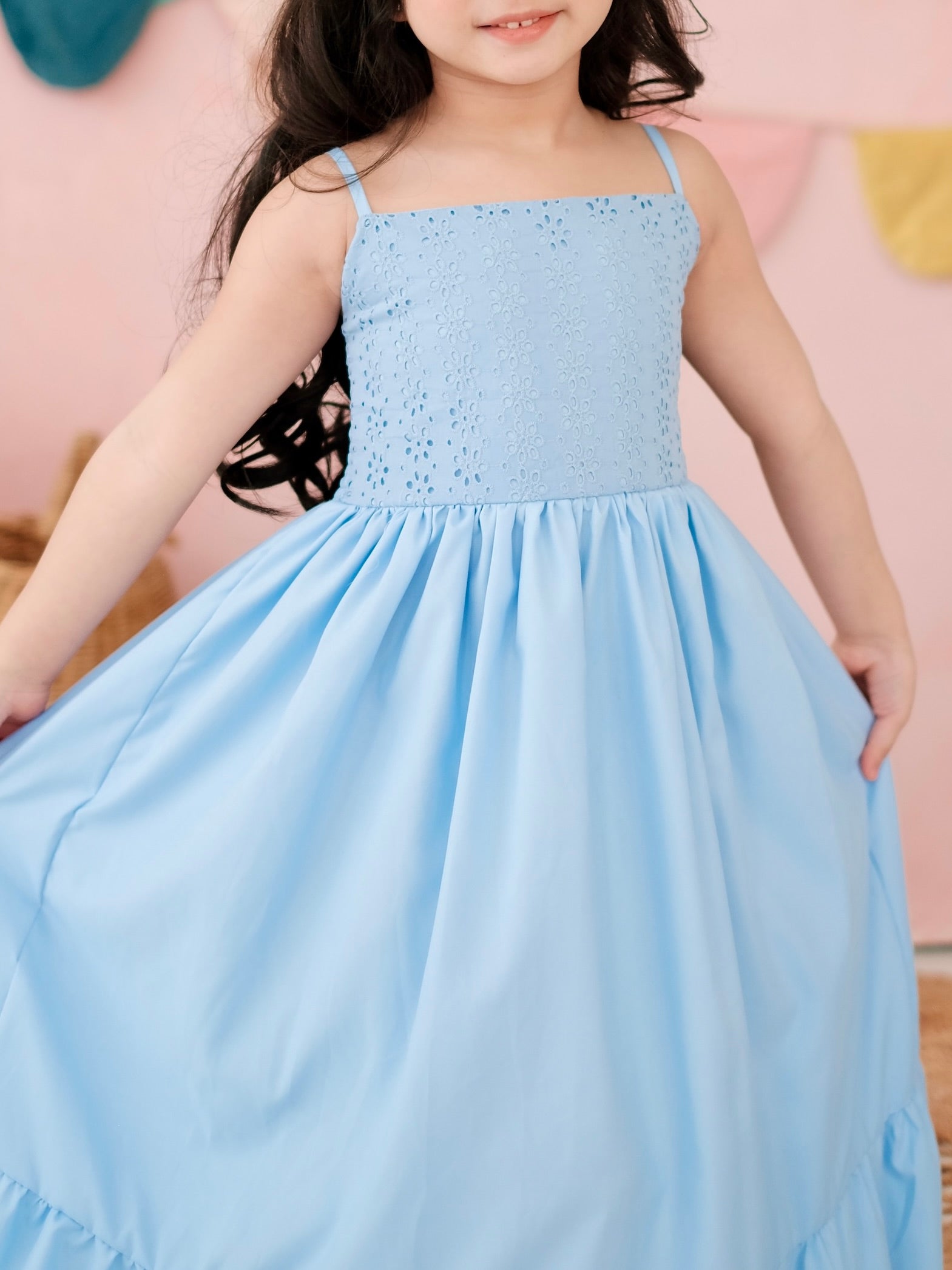 Amelia Dress in Baby Blue Broderie