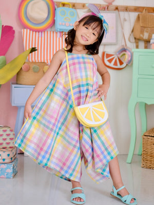 Payton Harem Jumpsuit | Rainbow Gingham Linen