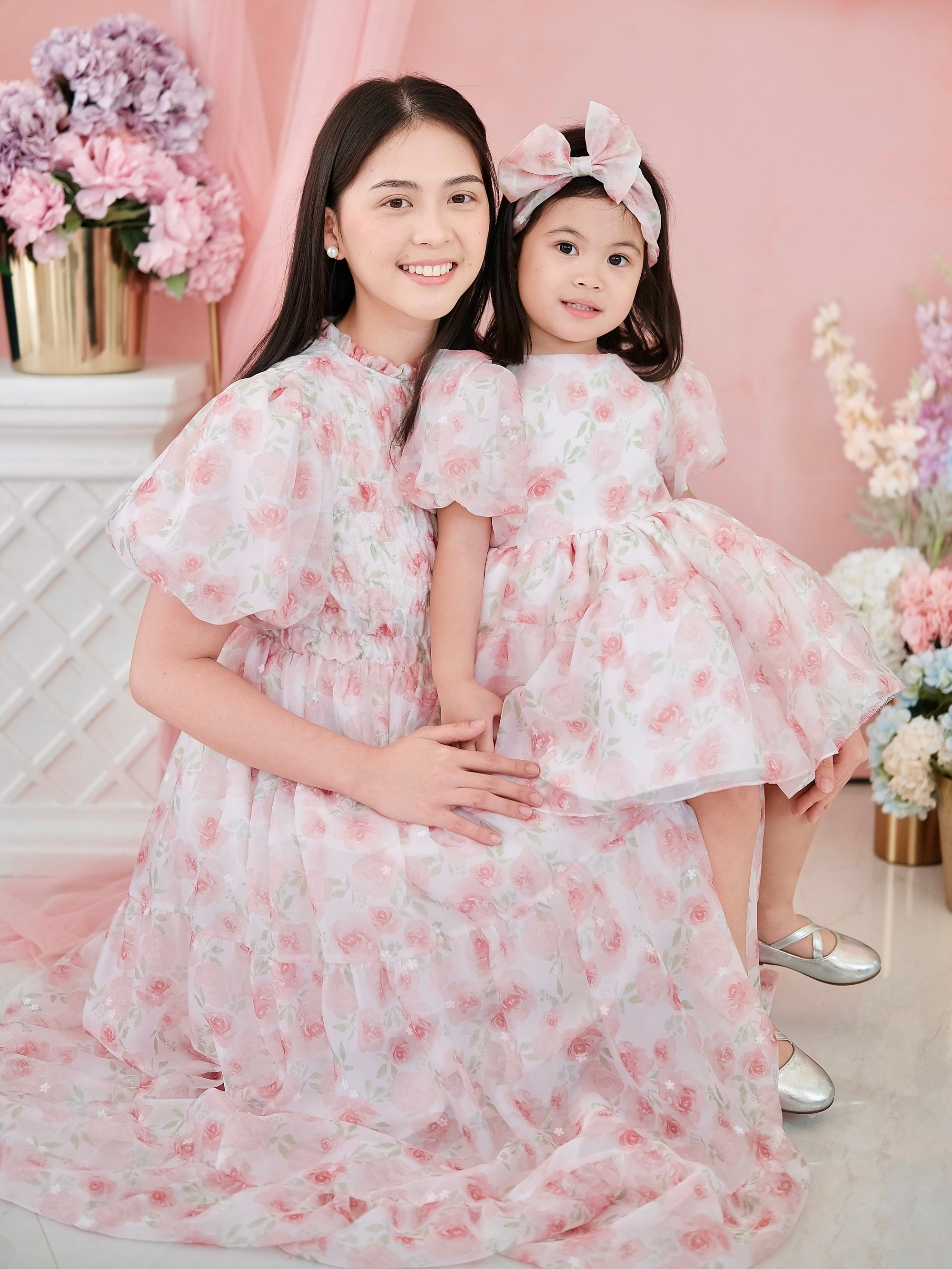 Sabrina Dress Women | Maxi Pink Organza Floral