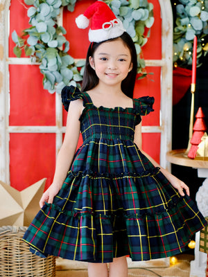 Amina Dress in Hunter Green Tartan