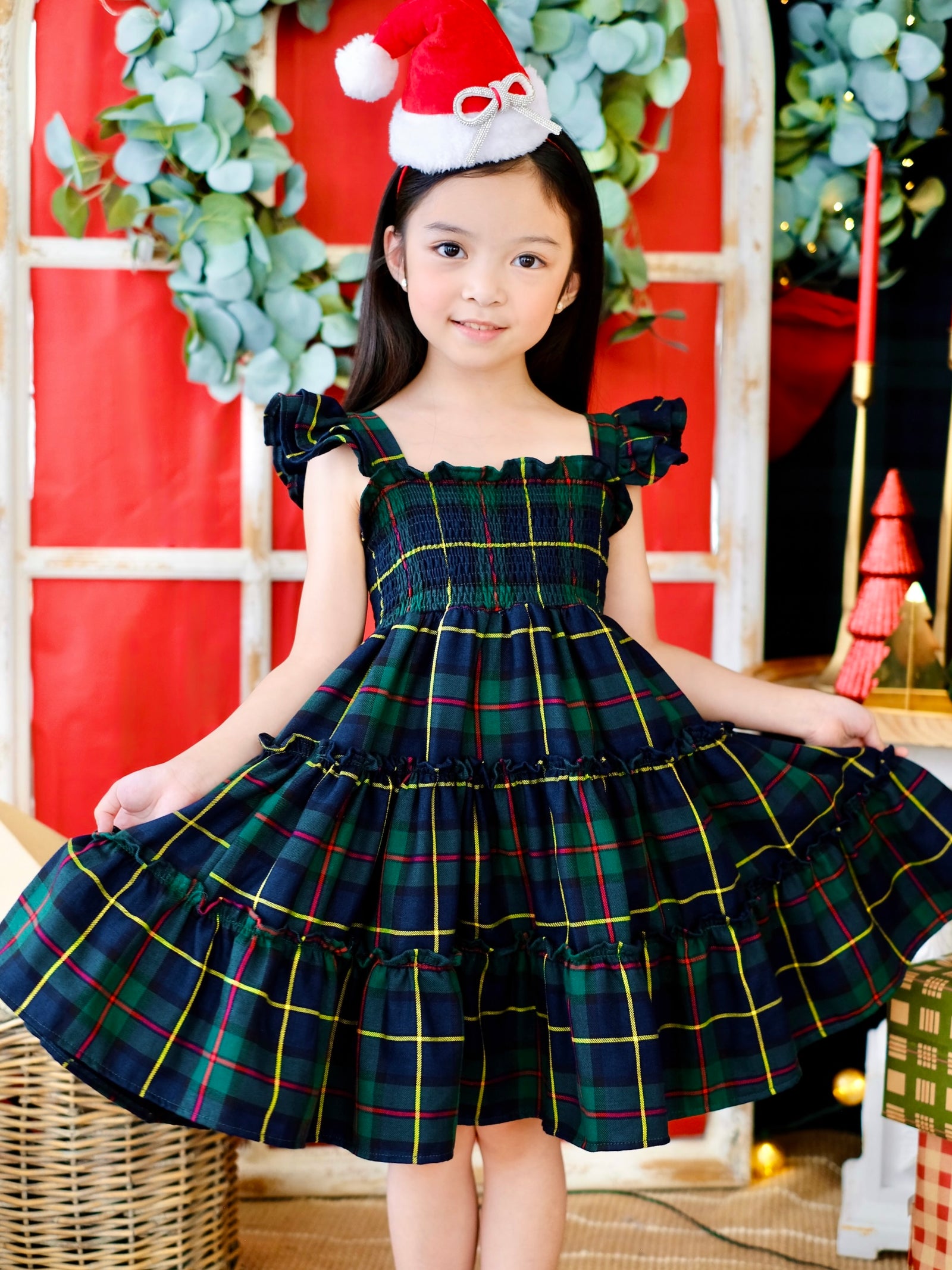 Amina Dress in Hunter Green Tartan