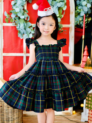 Amina Dress in Hunter Green Tartan