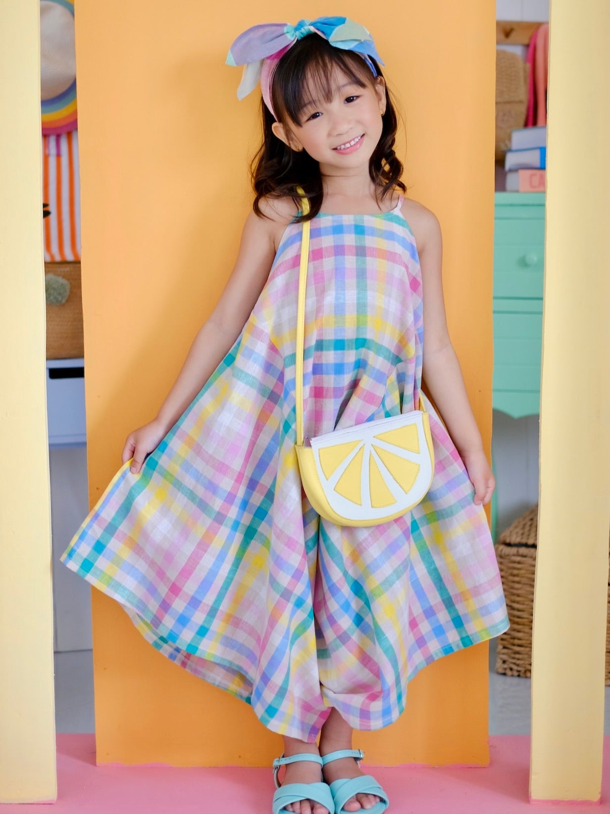 Payton Harem Jumpsuit | Rainbow Gingham Linen