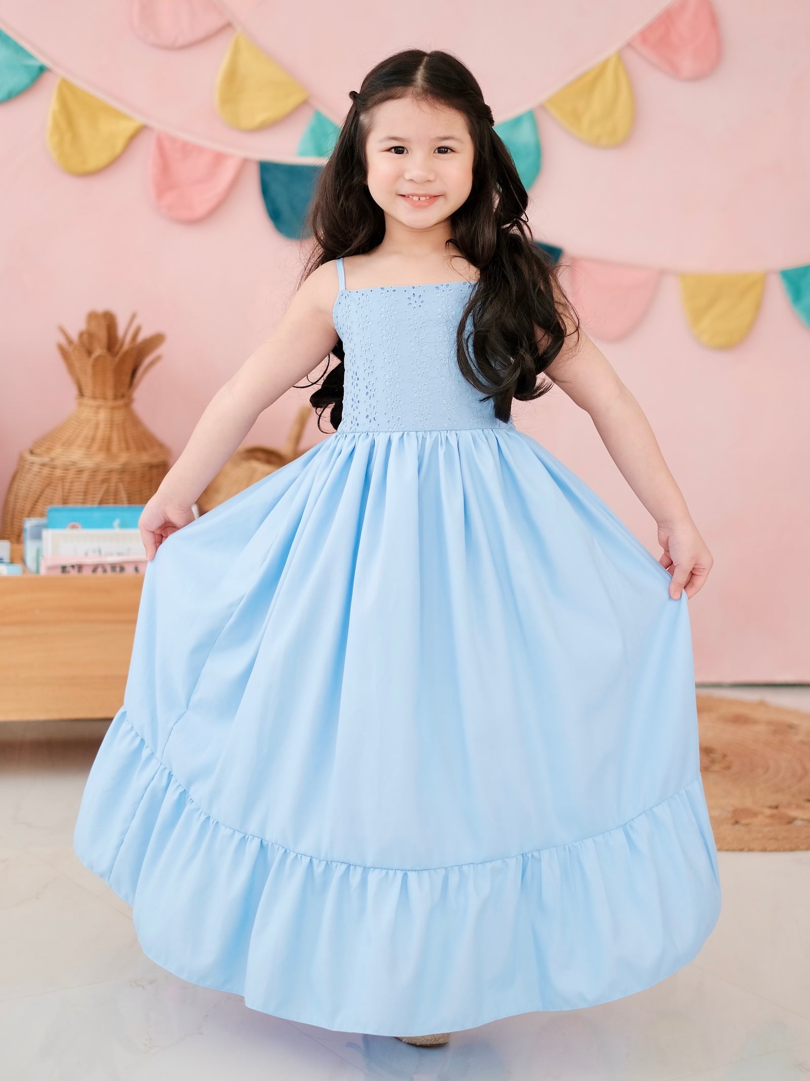 Amelia Dress in Baby Blue Broderie