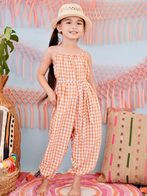 Sola Jumpsuit with Sash | Orange Gingham