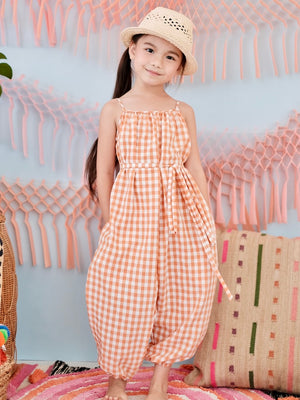 Sola Jumpsuit with Sash | Orange Gingham