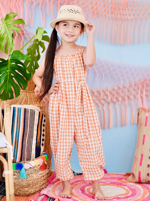 Sola Jumpsuit with Sash | Orange Gingham