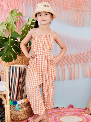 Sola Jumpsuit with Sash | Orange Gingham