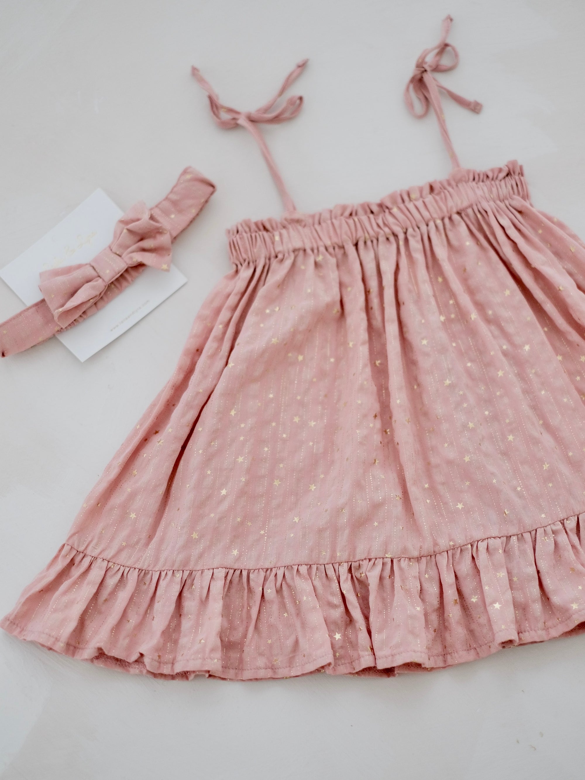 Emille Dress in Glitzy Pink | Set with Bow Headband | Baby 6-18m