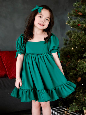 Maisie Dress with Bow Clip | Pine Green