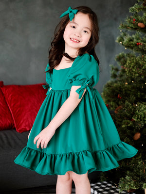 Maisie Dress with Bow Clip | Pine Green