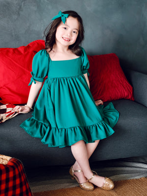 Maisie Dress with Bow Clip | Pine Green