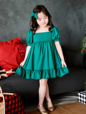 Maisie Dress with Bow Clip | Pine Green