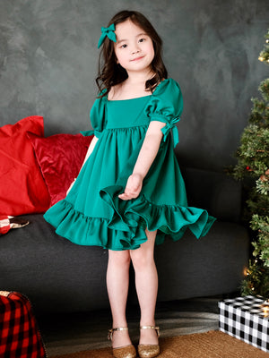 Maisie Dress with Bow Clip | Pine Green