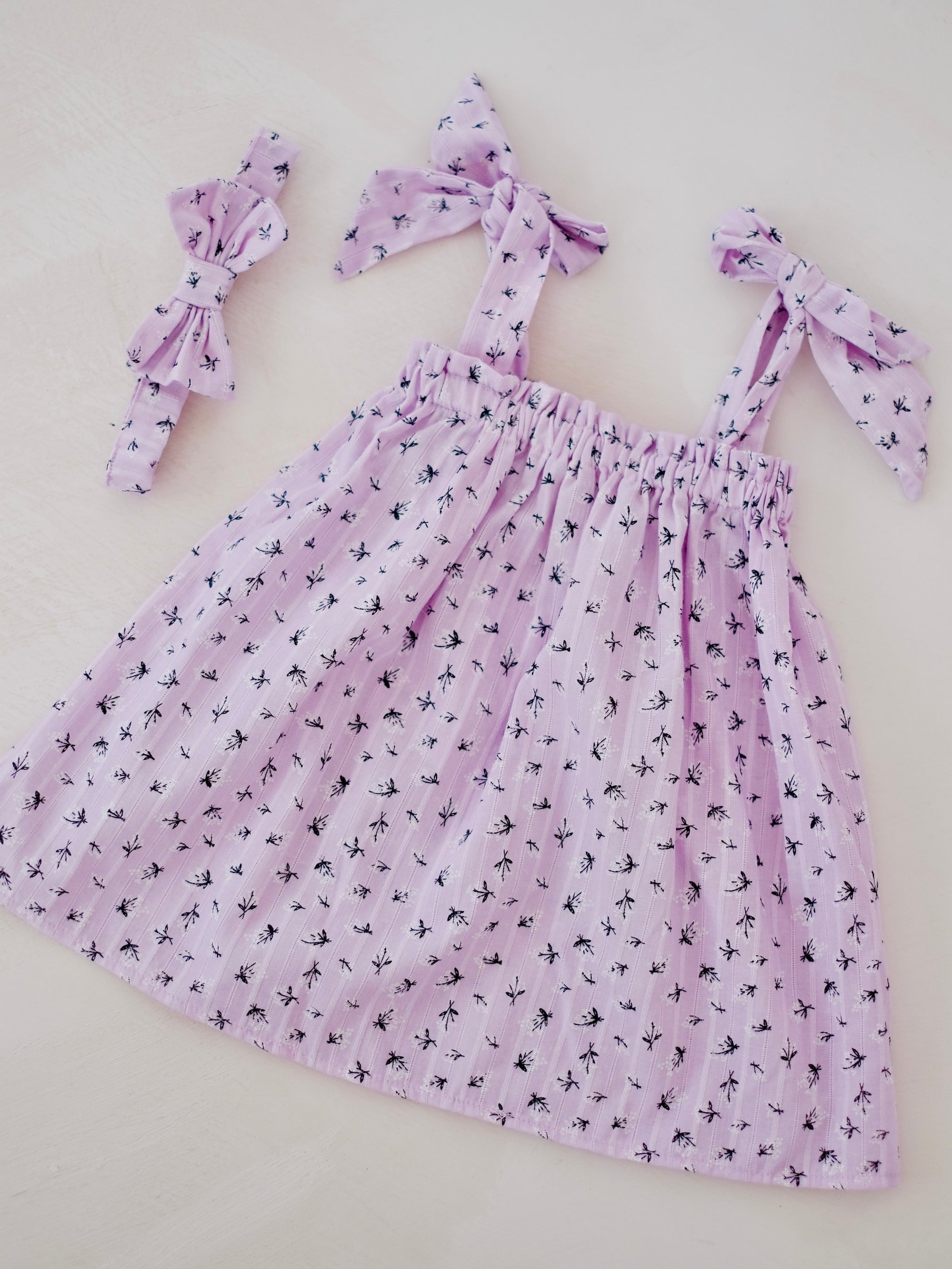 Bryony Dress in Purple | Set with Bow Headband | For Babies