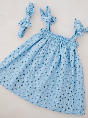 Bryony Dress in Blue | Set with Bow Headband | For Babies