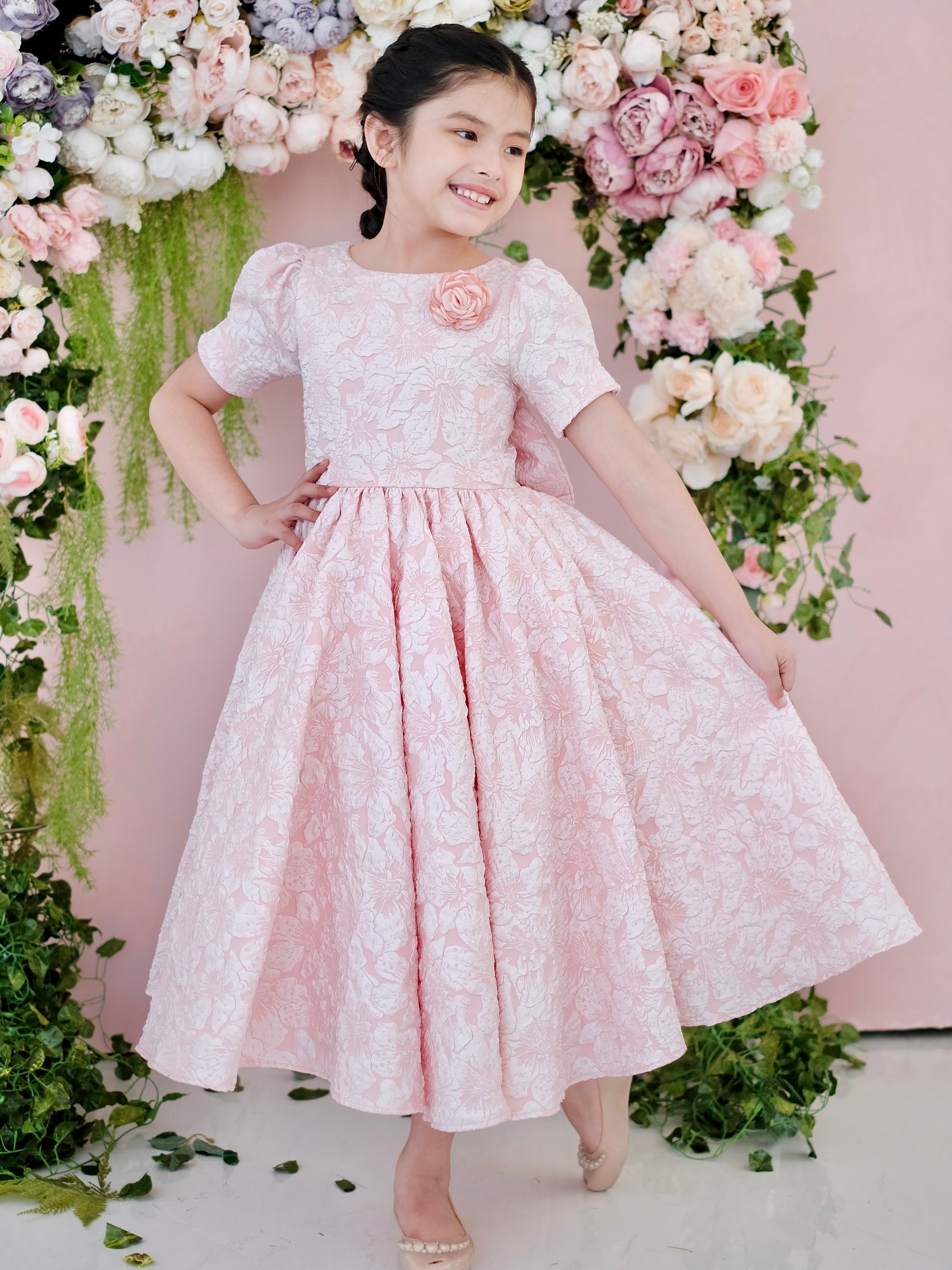 Blair Jacquard Midi Dress in Blush