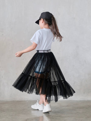 Good Vibes Only Sheer Skirt in Black