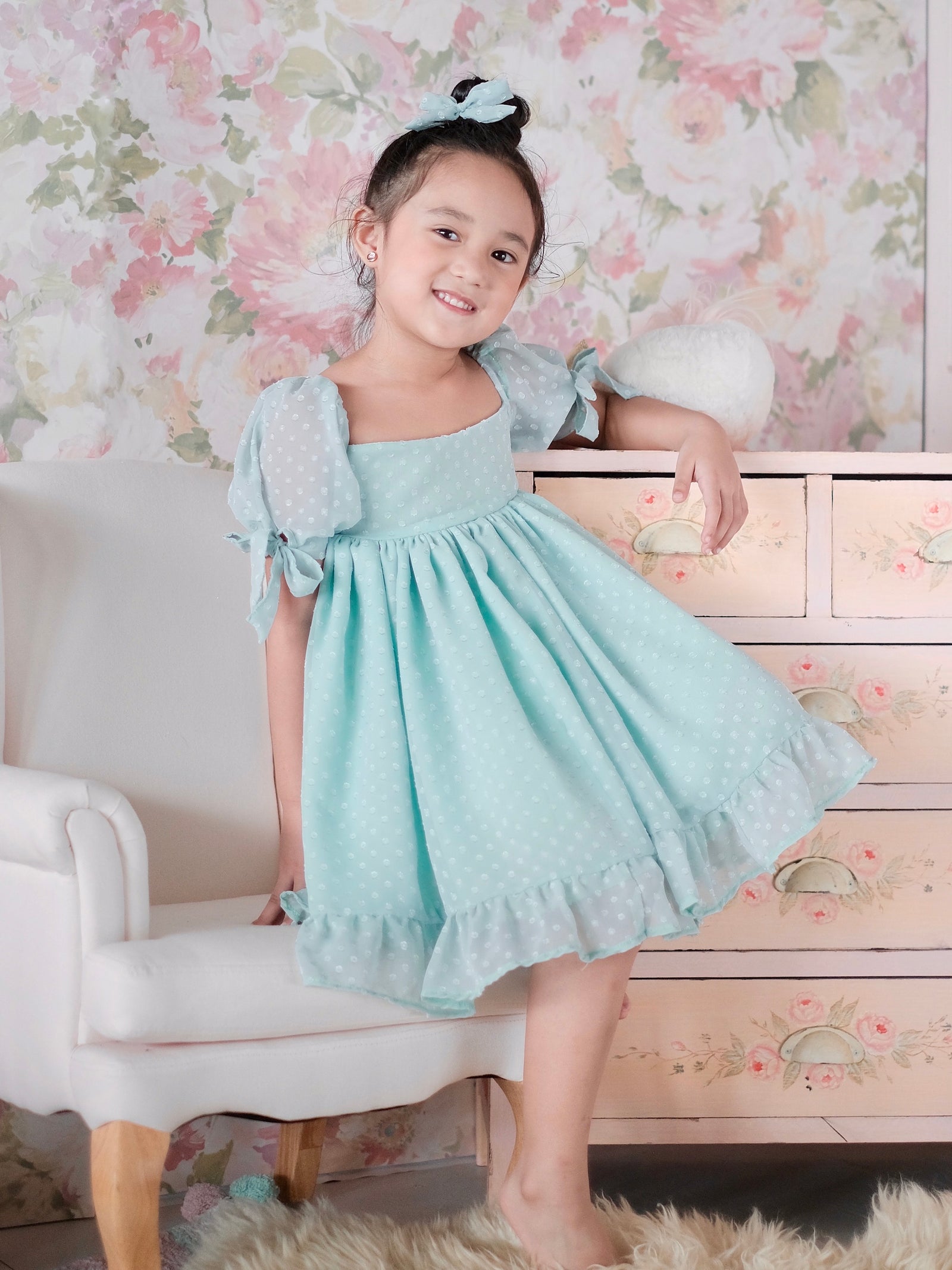 Maisie Dress in Mint | Set with Bow Clip