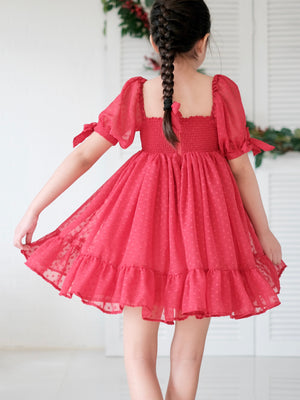 Maisie Doll Dress with Bow Clip | Red