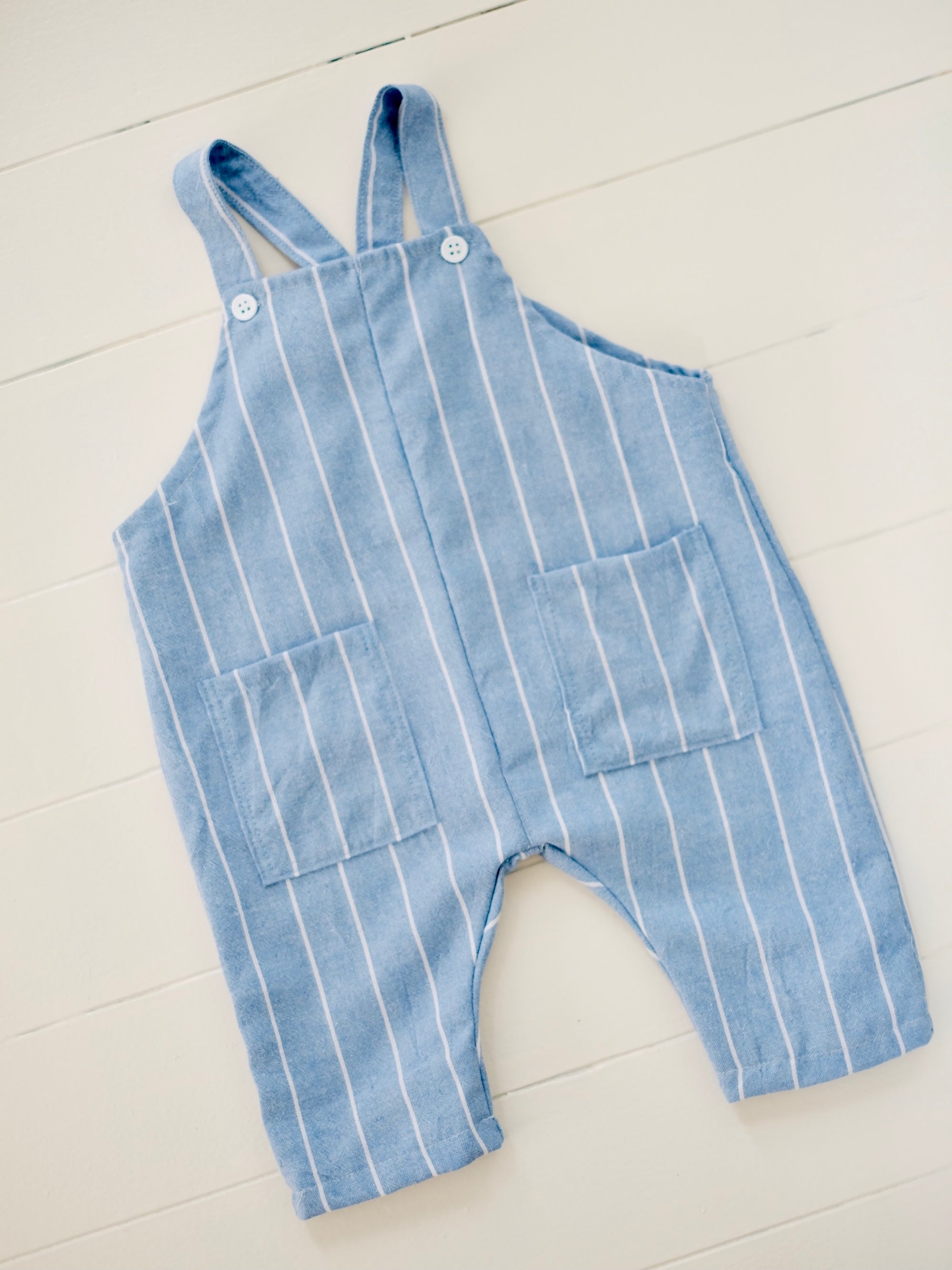 Riley Overalls For Babies | Chambray Stripes |