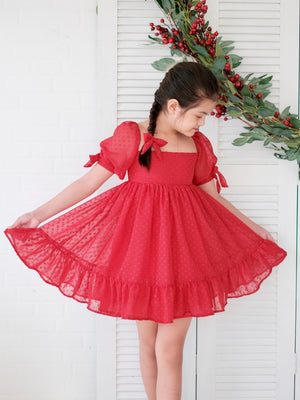 Maisie Doll Dress with Bow Clip | Red